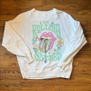 American Eagle Outfitters White Graphic Crew Neck Sweater
